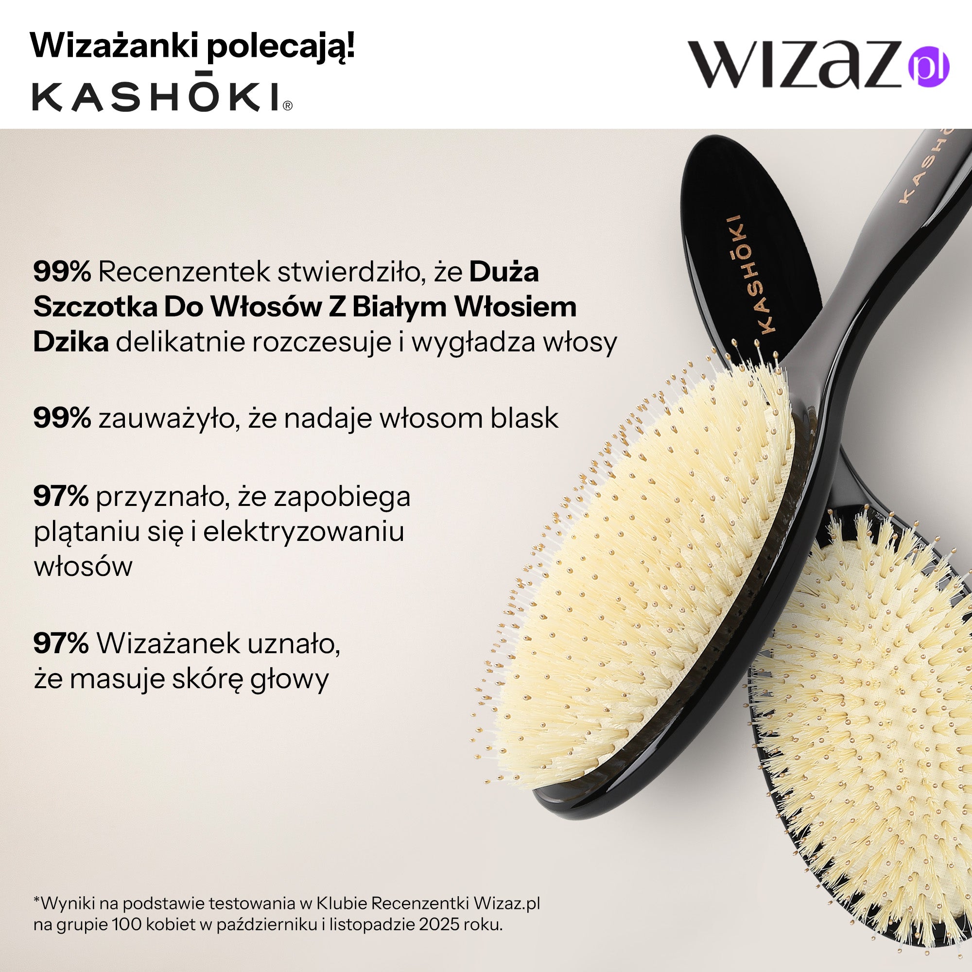 KASHŌKI Smooth White Detangler Duża szczotka z białym włosiem dzika, Oval #6
