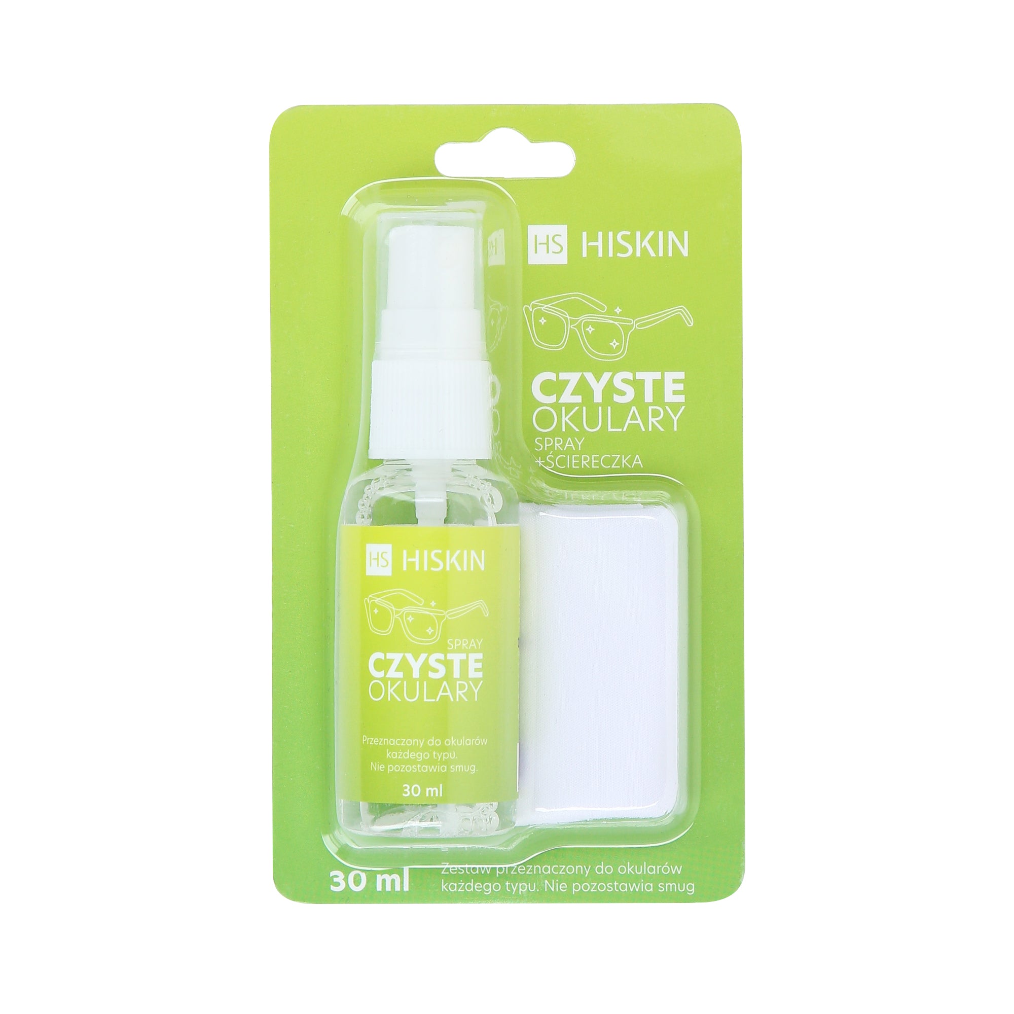 HISKIN Zestaw do czyszczenia okularów ściereczka + spray 30 ml