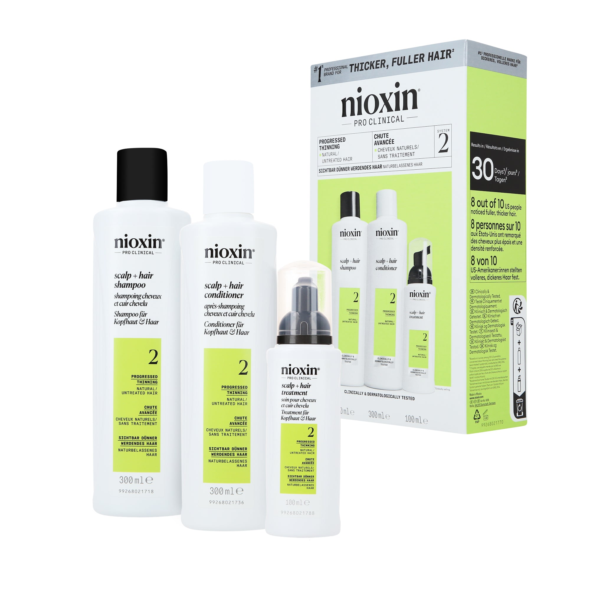 NIOXIN PRO CLINICAL SYSTEM KIT 2 Zestaw do włosów naturalnych z widocznym przerzedzeniem 2x300 ml + 100 ml