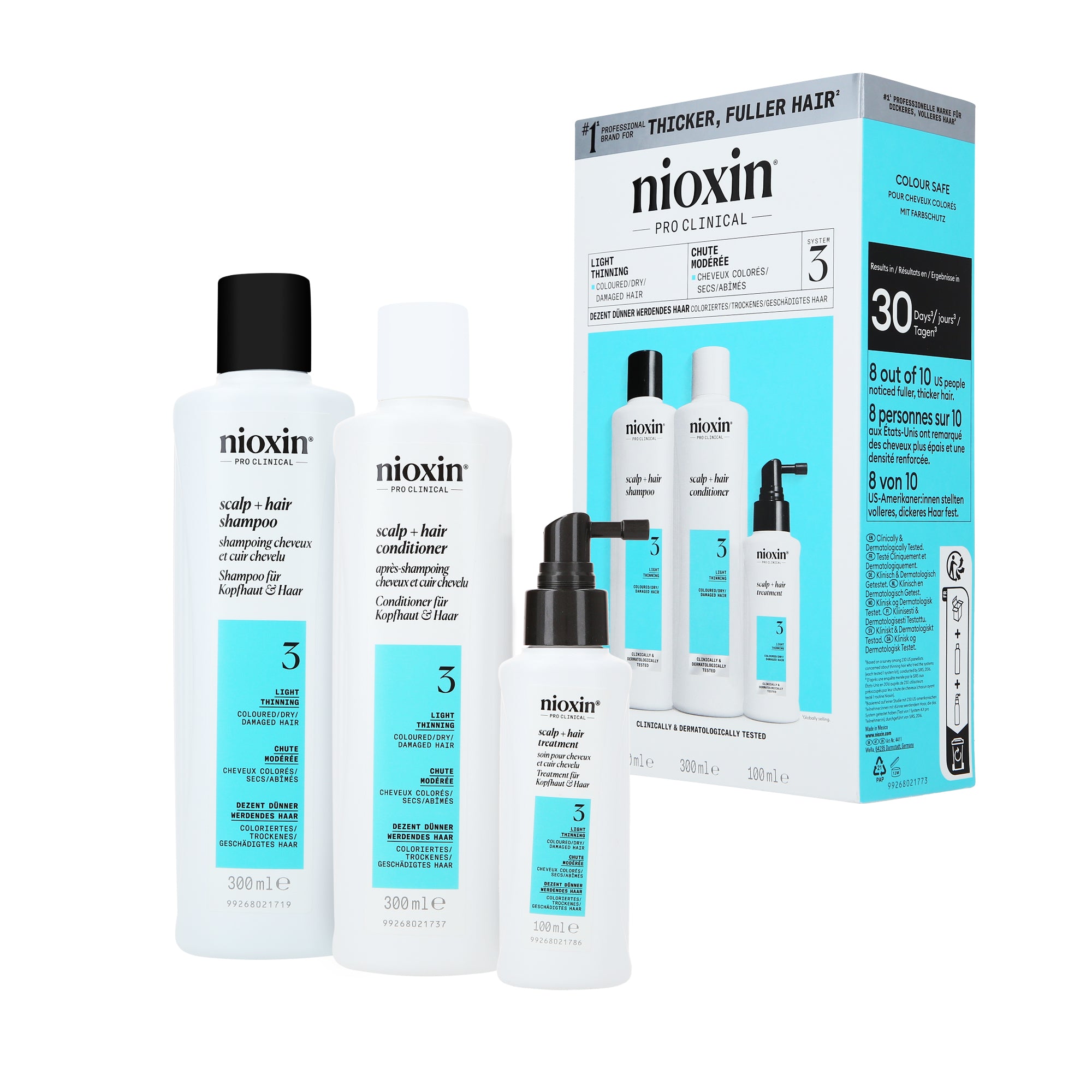 NIOXIN PRO CLINICAL SYSTEM KIT 3 Zestaw do włosów farbowanych i lekko przerzedzonych 2x300 ml + 100 ml