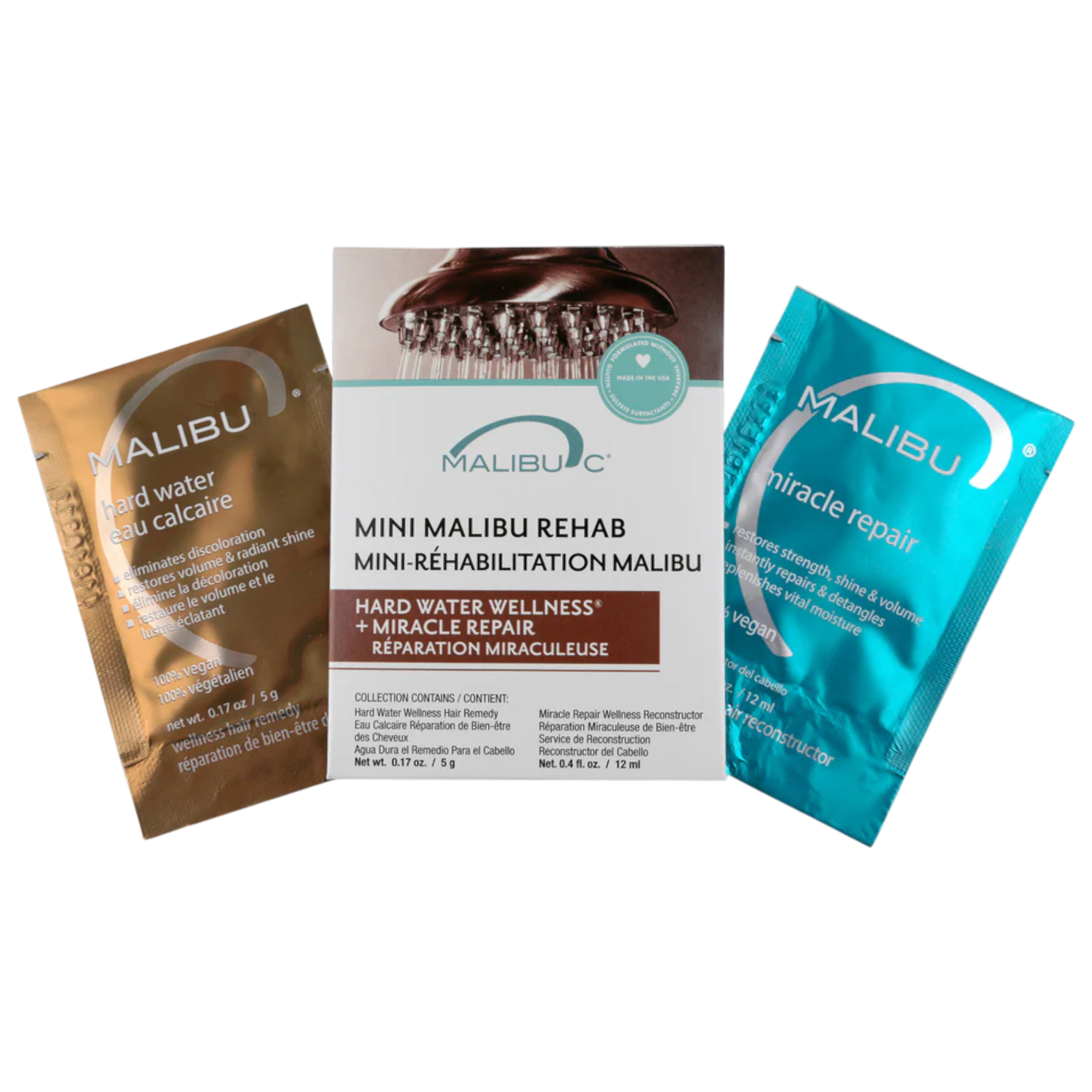 MALIBU C MINI MALIBU REHAB HARD WATER WELLNESS Zestaw oczyszczająco-regenerujący przeciw osadom z twardej wody 5 g +12 ml