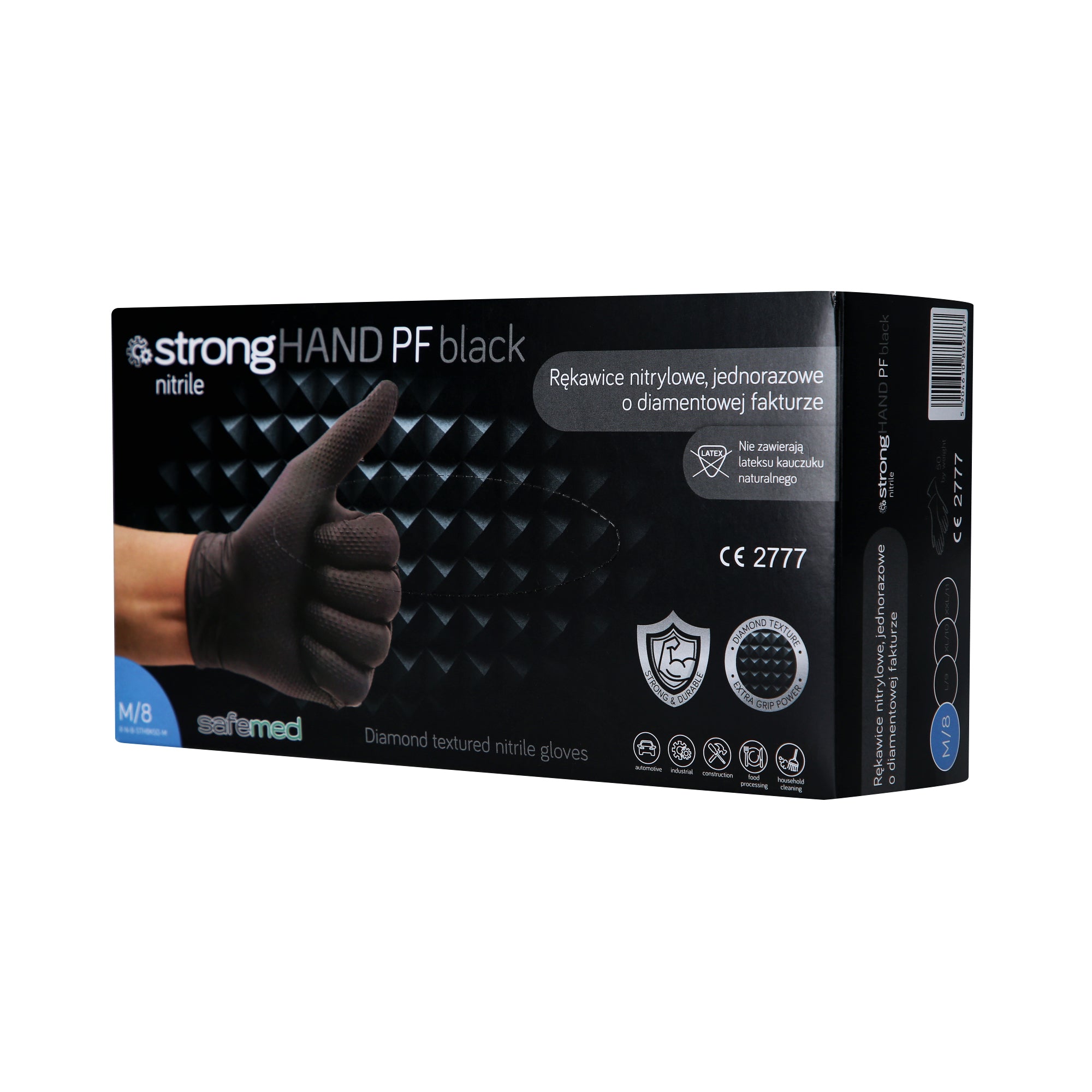 SAFEMED STRONG HAND PF Mocne rękawiczki jednorazowe nitrylowe o diamentowej fakturze Black M 50 szt.