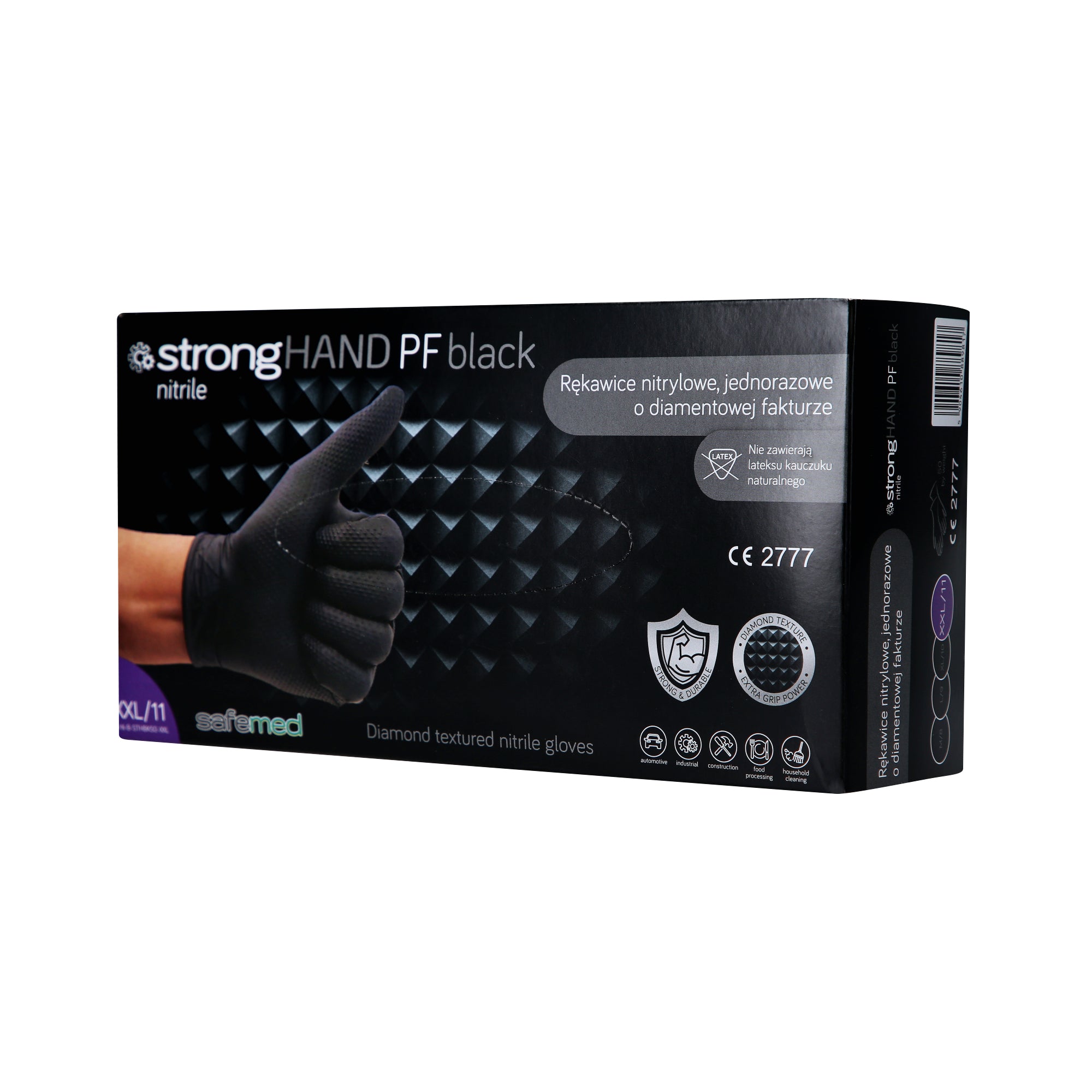 SAFEMED STRONG HAND PF Mocne rękawiczki jednorazowe nitrylowe o diamentowej fakturze Black XXL 50 szt.