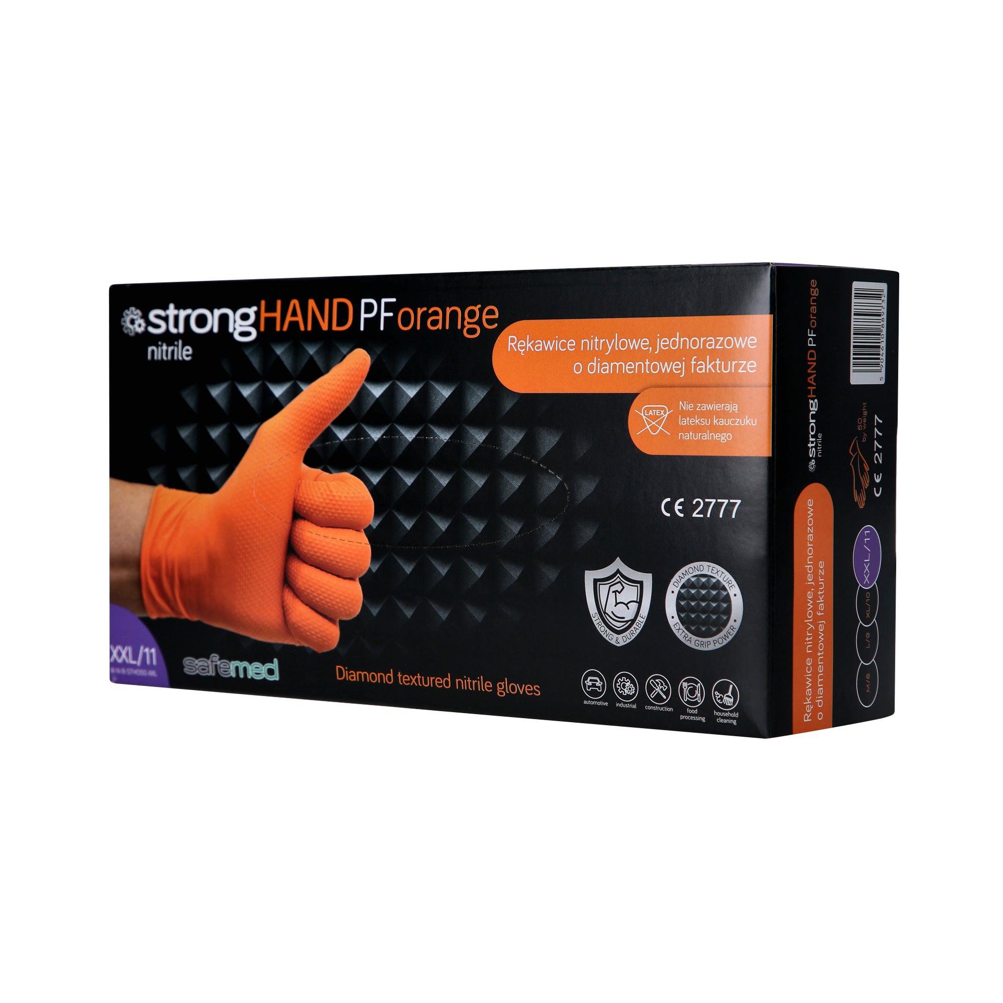 SAFEMED STRONG HAND PF Mocne rękawiczki jednorazowe nitrylowe o diamentowej fakturze Orange XXL 50 szt.