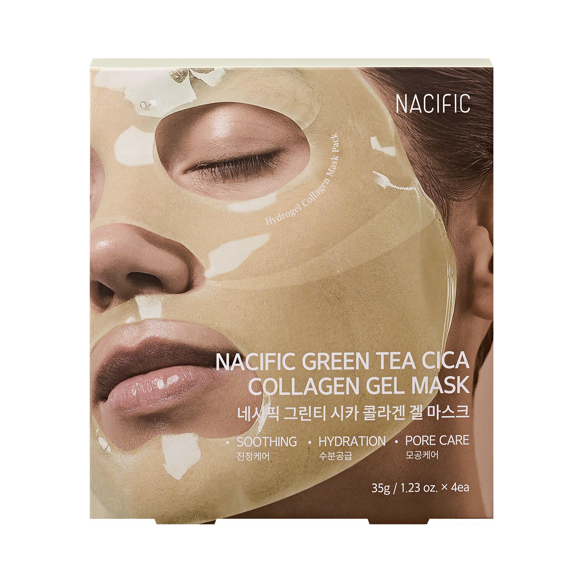 NACIFIC GREEN TEA Cica Collagen Gel Mask – hydrożelowa łagodząco-nawilżająca maska do twarzy (4 × 35 g)