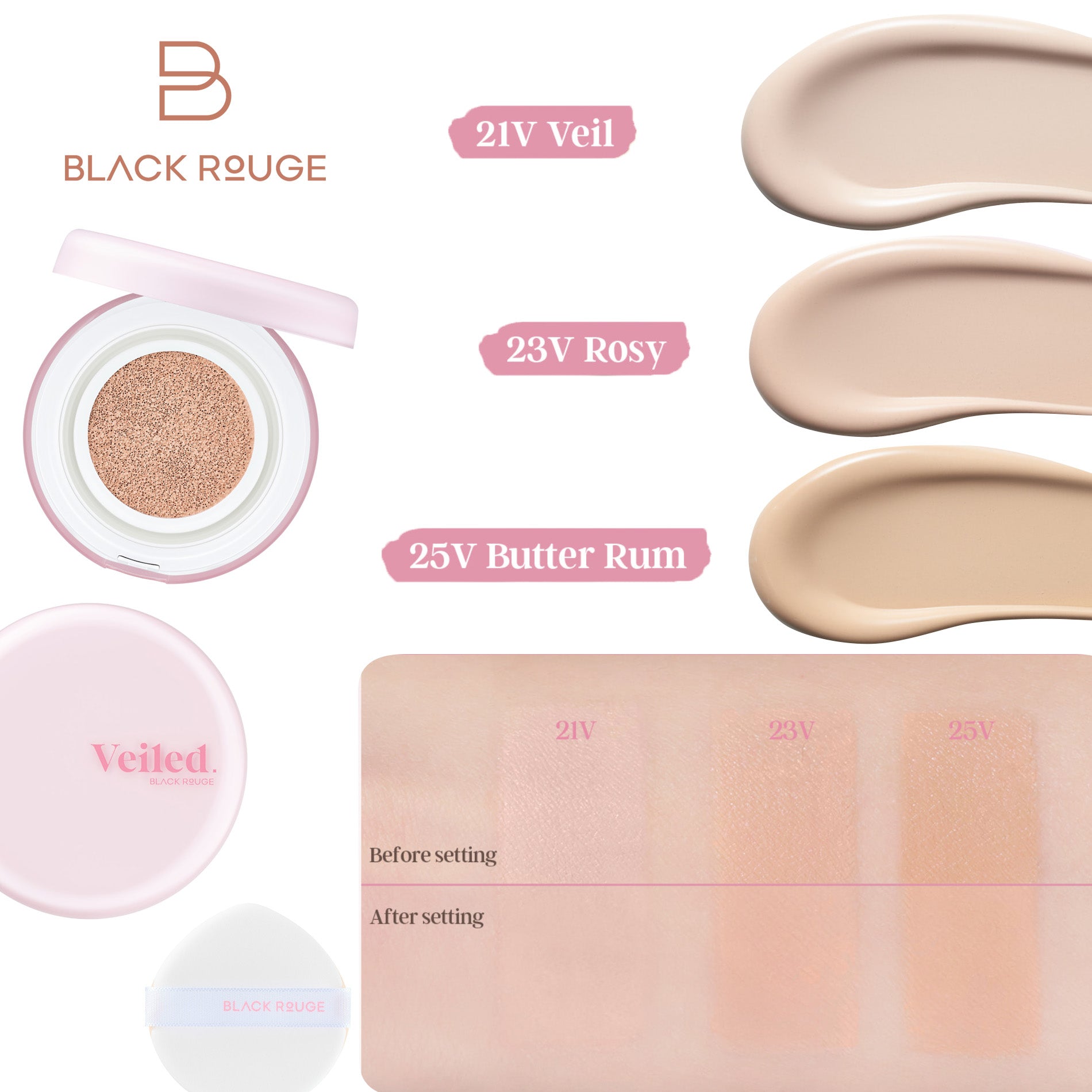 BLACK ROUGE Thin Layer Clear Cushion Wegański podkład z efektem soft-focus i naturalnego semi-matu SPF 50+ PA++++ 14 g