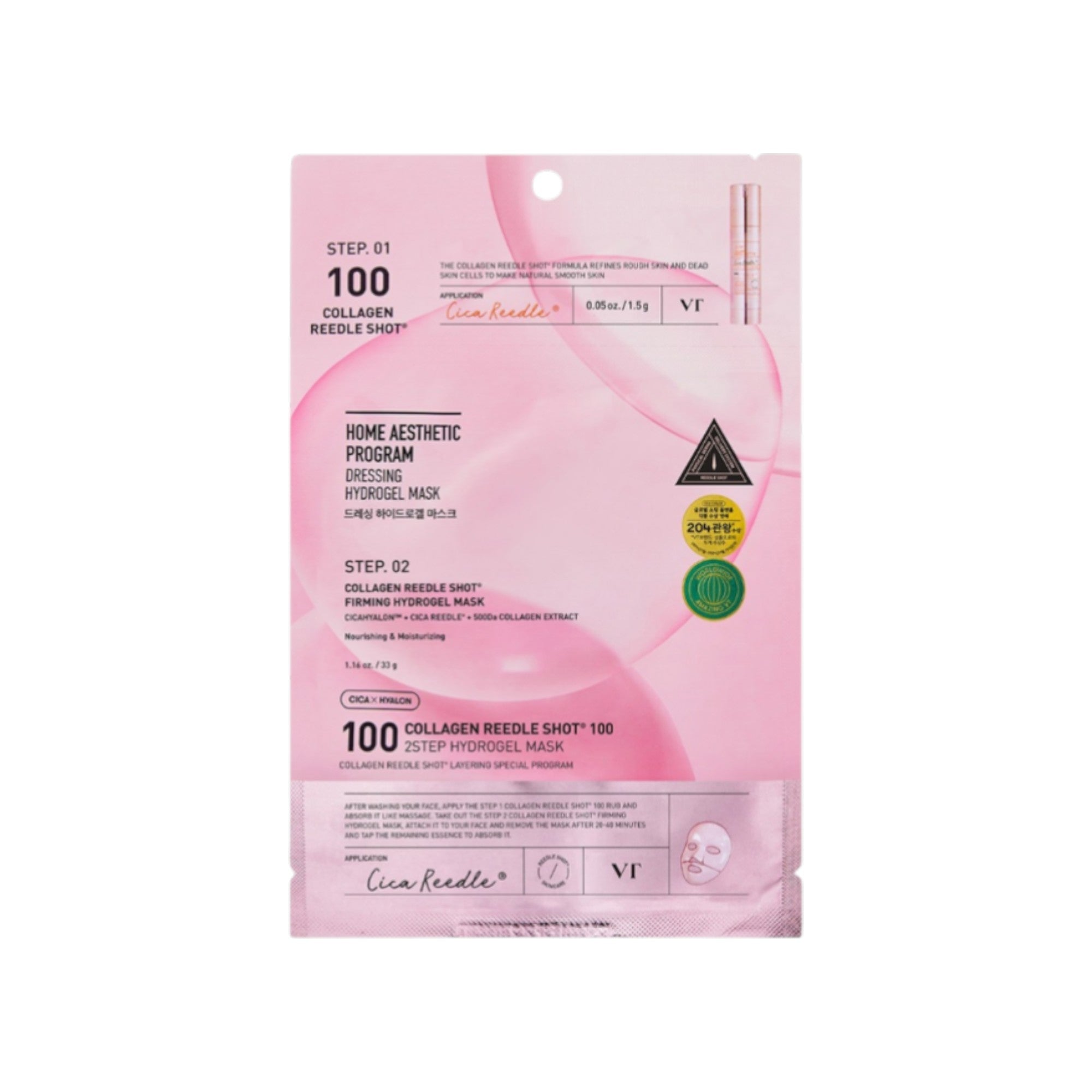 VT COSMETICS COLLAGEN REEDLE SHOT100 Dwuetapowa maska kolagenowa do twarzy 33 g