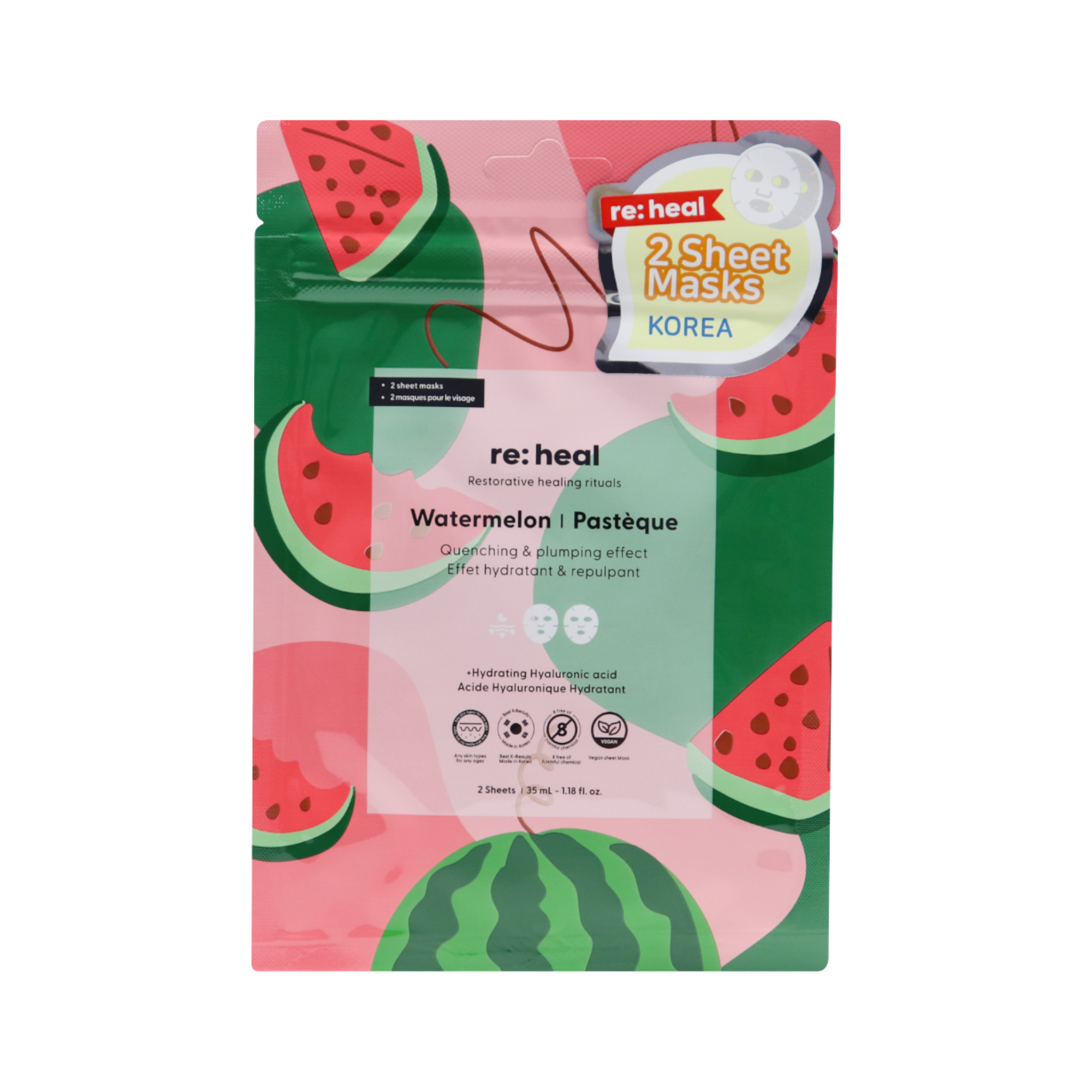 RE:HEAL WATERMELON Maseczka w płachcie – nawilżenie i efekt plumping 35 ml (2 szt.)