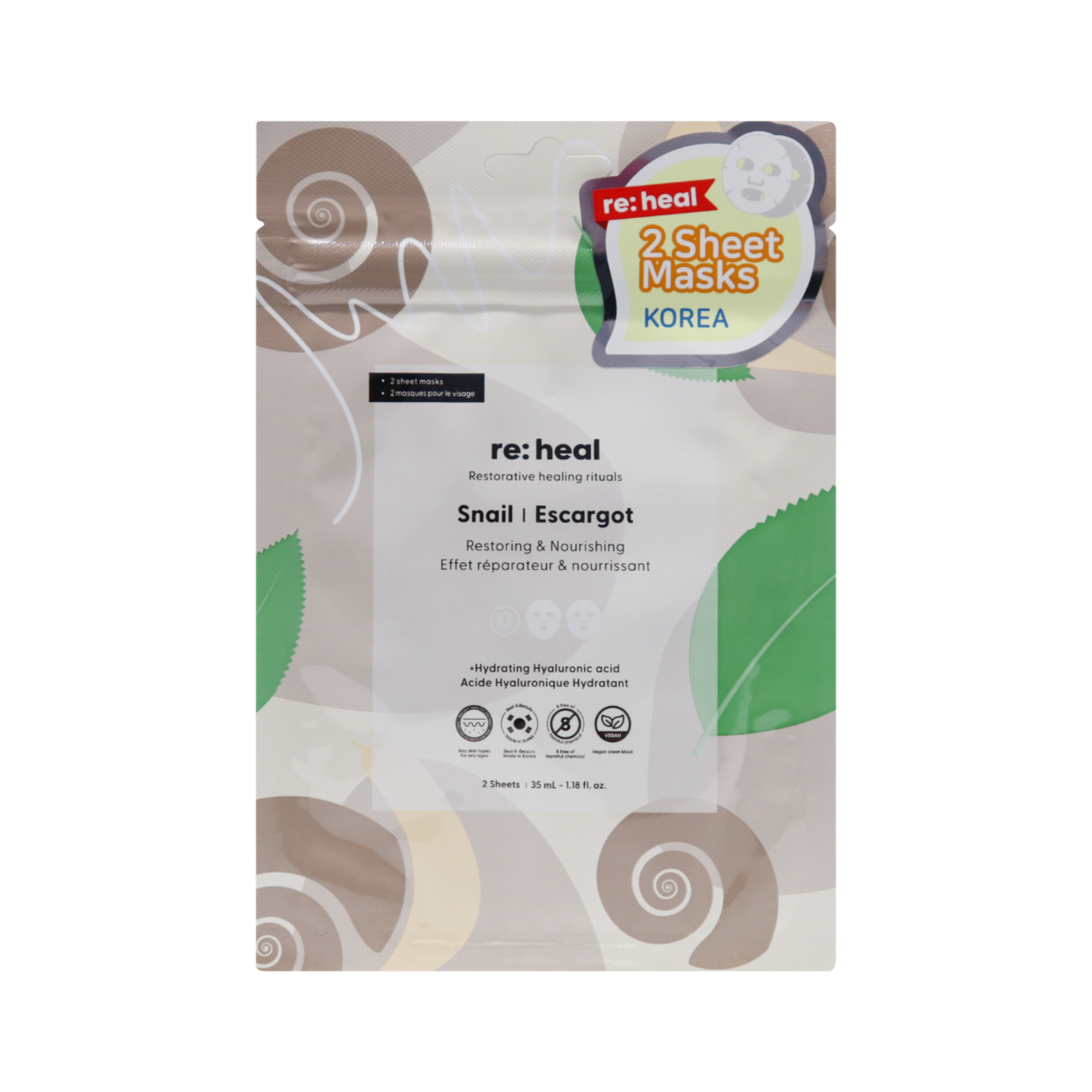 RE:HEAL SNAIL Maseczka w płachcie – odżywienie i regeneracja 35 ml (2 szt.)