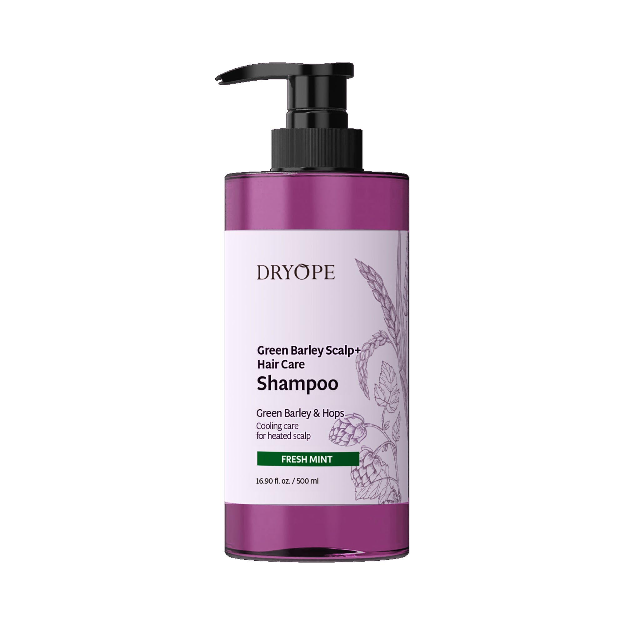 DRYOPE GREEN BARLEY SCALP Wegański szampon zapobiegający wypadaniu włosów Fresh Mint 500 ml