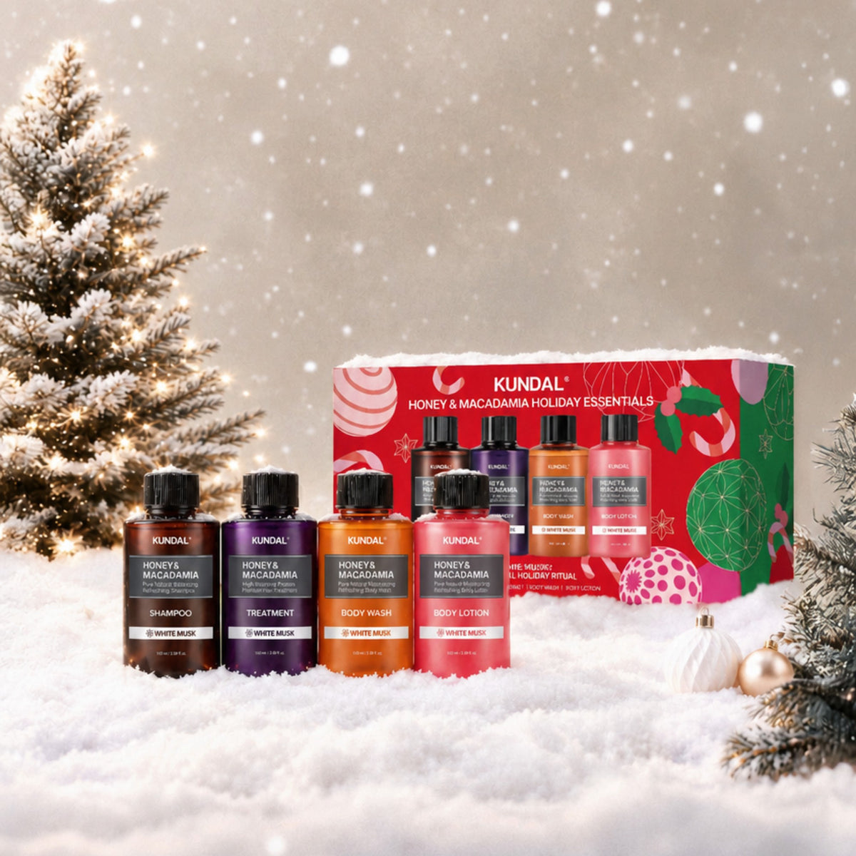 KUNDAL HONEY & MACADAMIA HOLIDAY ESSENTIALS Świąteczny zestaw mini kosmetyków do włosów i ciała 4 x 100 ml #2