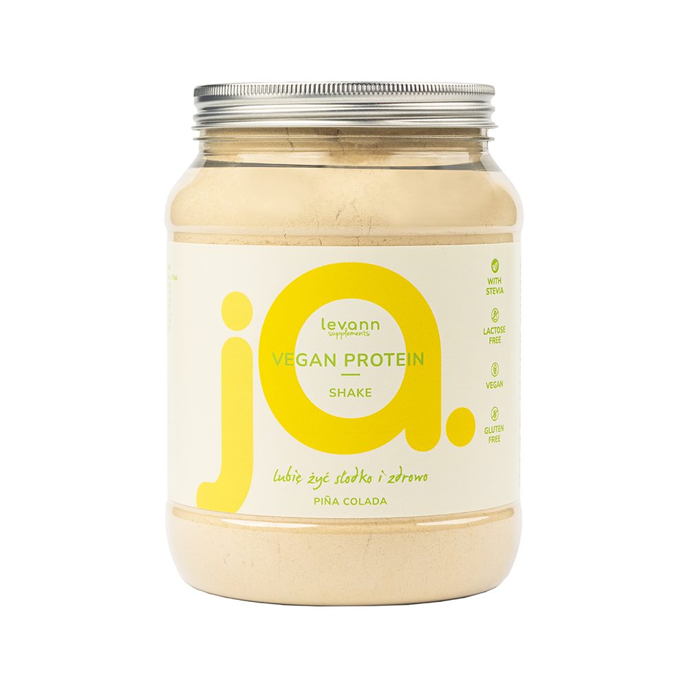 LEVANN “jA” SUPPLEMENTS VEGAN PROTEIN Wegańskie proteinowe białko o smaku pina colada w proszku 500 g