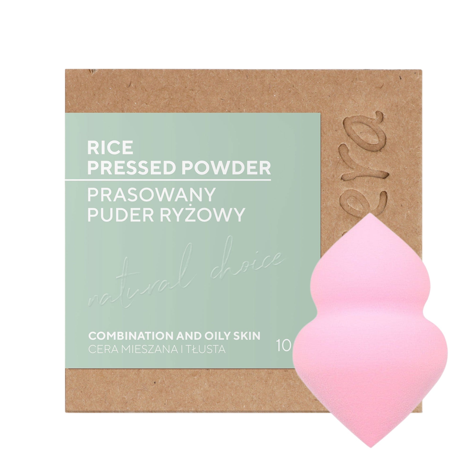 ECOCERA NATURAL CHOICE Prasowany puder ryżowy 10 g + MIMO Gąbka do makijażu z dwoma końcówkami, Jasnoróżowa