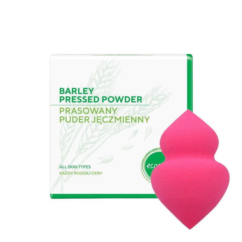 ECOCERA Prasowany puder jęczmienny 10 g + MIMO Gąbka do makijażu z dwoma końcówkami, Różowa