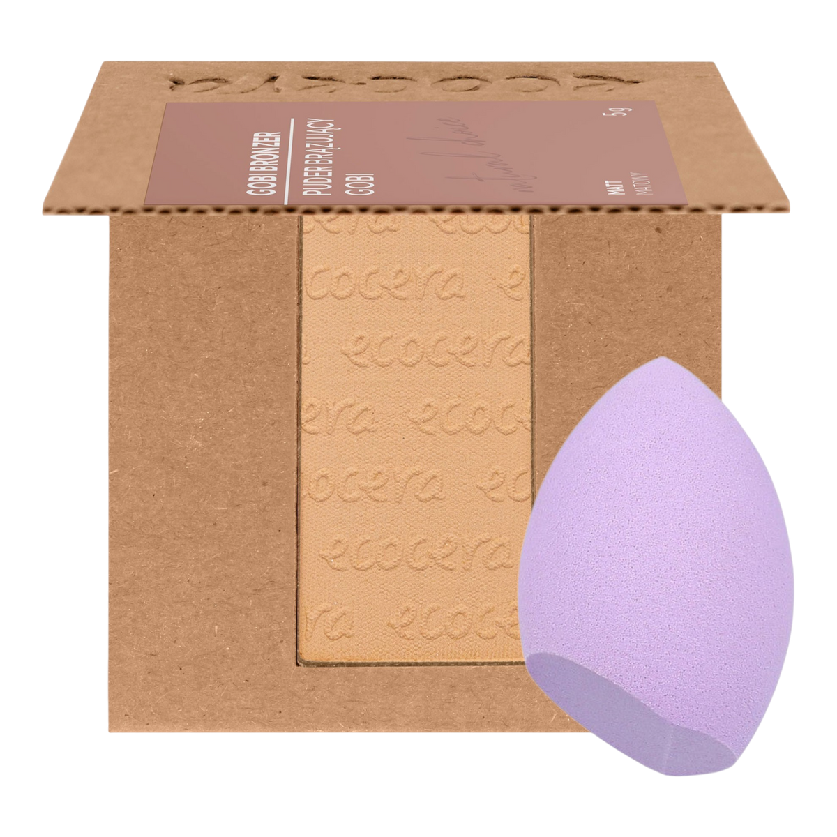 ECOCERA NATURAL CHOICE Puder brązujący, Gobi 5 g + MIMO Gąbka do makijażu, Olive cut, Jasnofioletowa