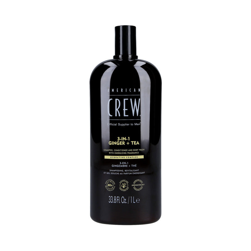 AMERICAN CREW 3-IN-1 GINGER&TEA Szampon, odżywka i żel pod prysznic, Trzy w jednym o zapachu imbiru i herbaty 1000 ml