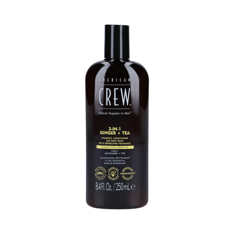 AMERICAN CREW 3-IN-1 GINGER&TEA Szampon, odżywka i żel pod prysznic, Trzy w jednym o zapachu imbiru i herbaty 250 ml
