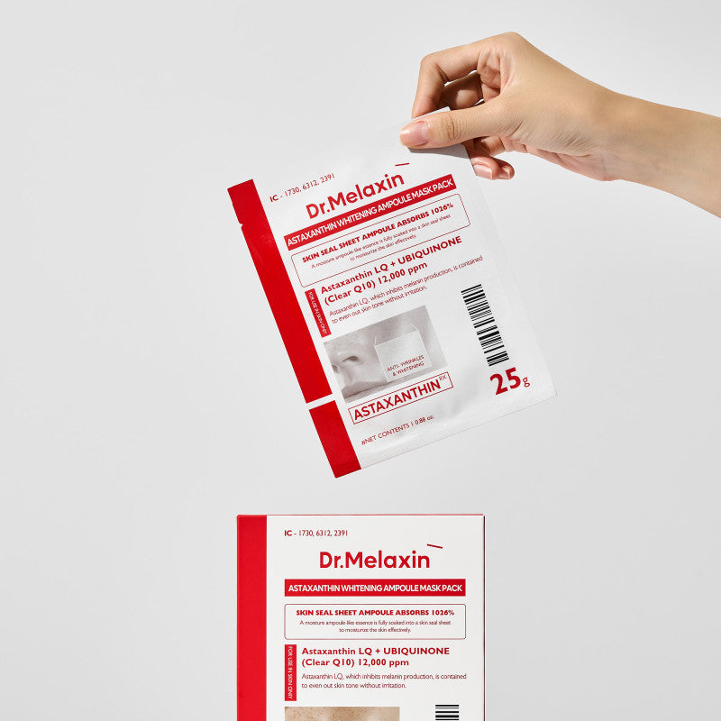 DR.MELAXIN ASTAXANTHIN BRIGHTENING AMPOULE MASK Rozjaśniające maseczki w płachcie z astaksantyną 5x25 ml #2