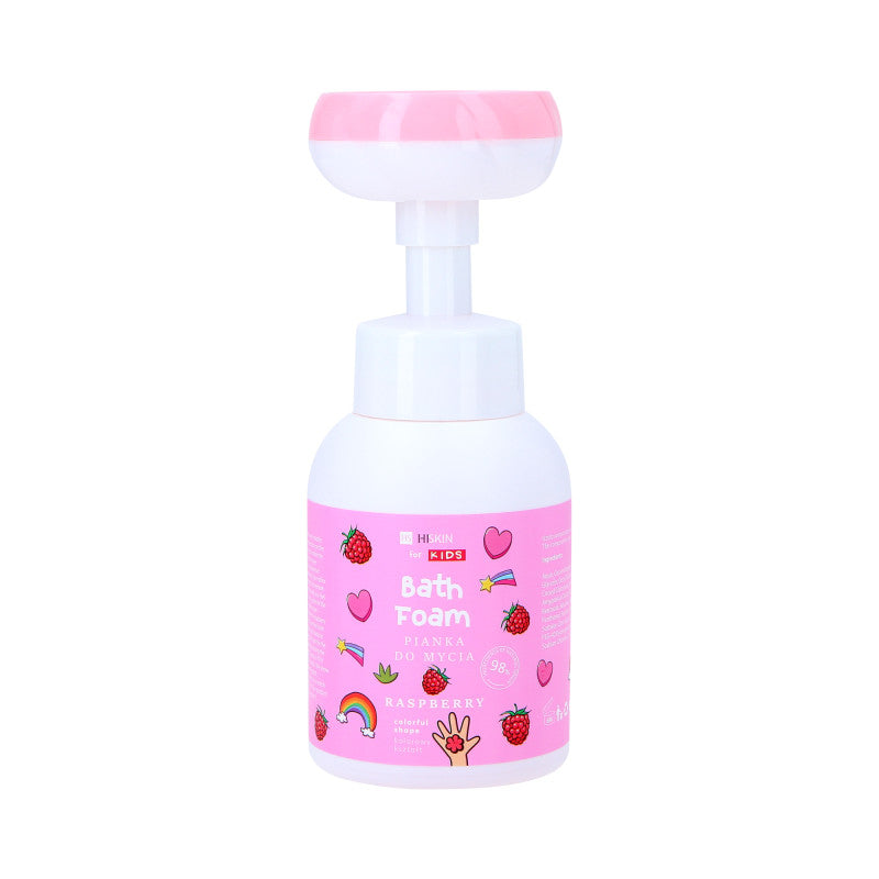 HISKIN FOR KIDS RASPBERRY Różowa pianka do mycia rąk i ciała dla dzieci o zapachu malinowym wzór kwiatek 300 ml