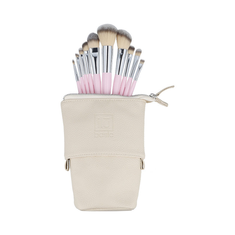 ilū basic Zestaw 10 pędzli do makijażu + etui, Różowy