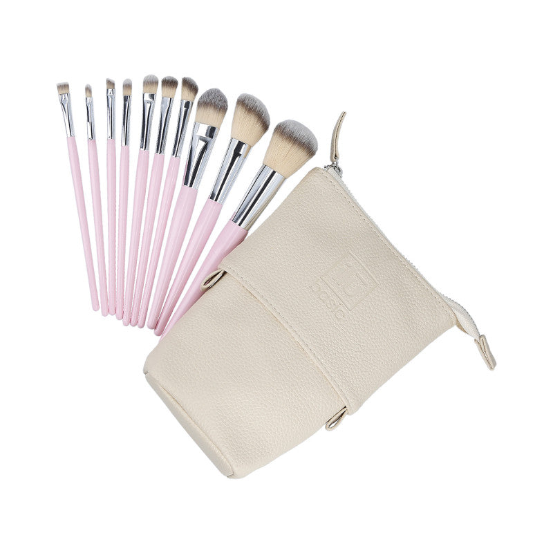 ilū basic Zestaw 10 pędzli do makijażu + etui, Różowy #2