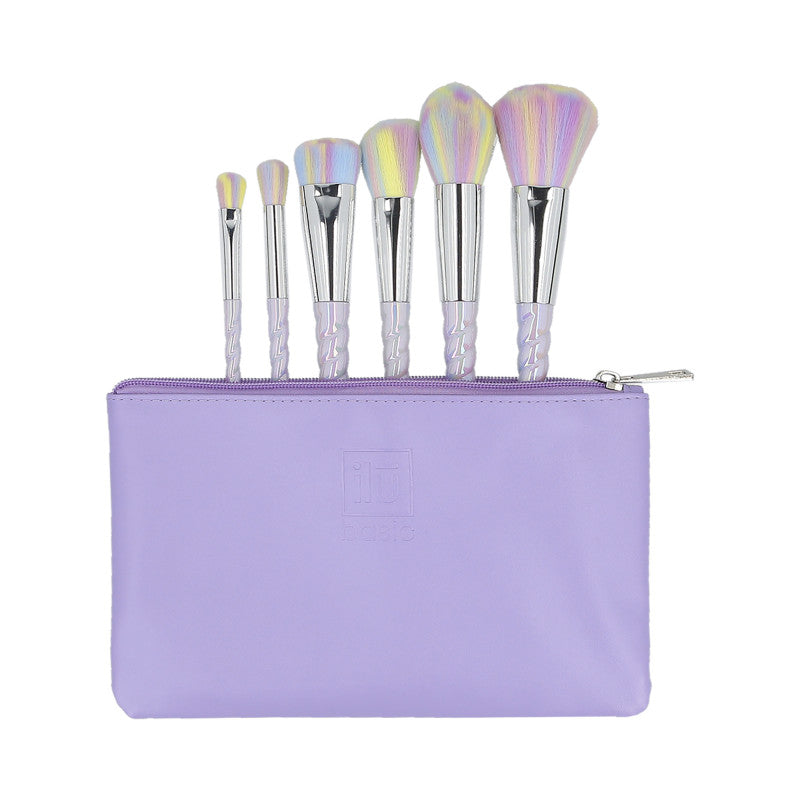 ilū basic Zestaw 6 pędzli do makijażu + etui, Unicorn, Pastel