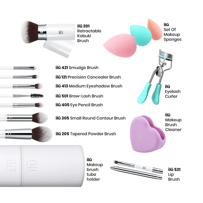 ilū Beauty Influence – 13-częściowy zestaw pędzli do makijażu z kompletem gąbek, tubą, czyścikiem i zalotką #2
