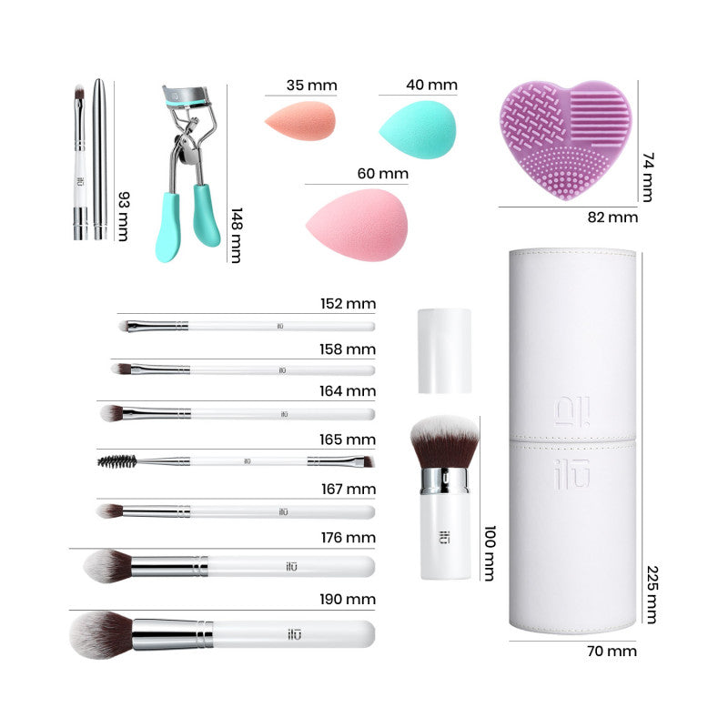 ilū Beauty Influence – 13-częściowy zestaw pędzli do makijażu z kompletem gąbek, tubą, czyścikiem i zalotką #3