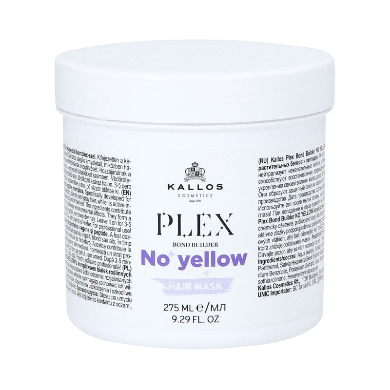 KALLOS PLEX NO YELLOW Maska do włosów blond z kompleksem protein roślinnych i peptydów 275 ml