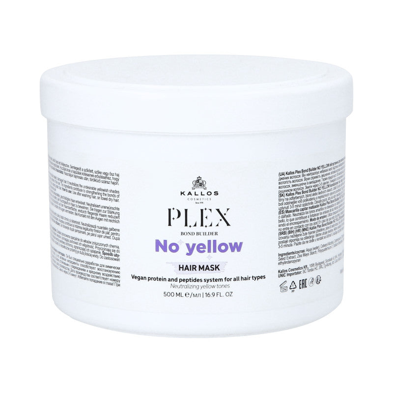 KALLOS PLEX NO YELLOW Maska do włosów blond z kompleksem protein roślinnych i peptydów 500 ml