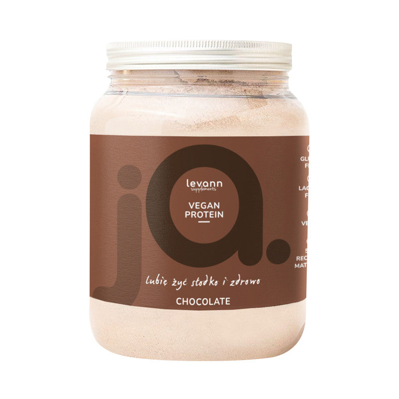 LEVANN “jA” SUPPLEMENTS VEGAN PROTEIN Wegańskie proteinowe białko o smaku czekolady w proszku 500 g