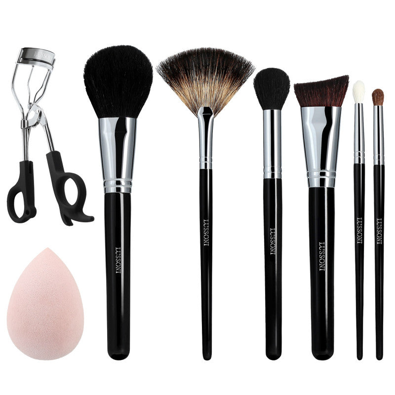 LUSSONI Glow Maker - 8-częściowy zestaw profesjonalnych pędzli i akcesoriów do makijażu