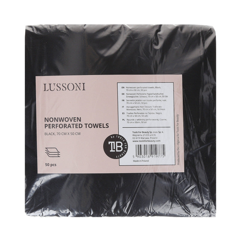 LUSSONI Ręczniki z włókniny perforowanej, Czarne, 70 cm x 50cm, 50 szt.