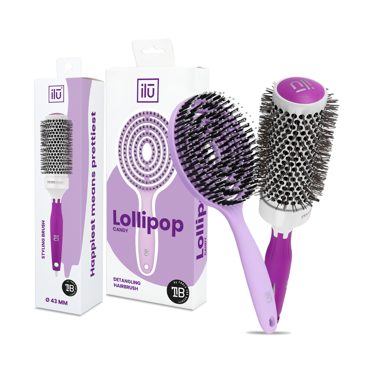 ilū PURPLE SET Zestaw szczotek – rozczesywanie, objętość i stylizacja włosów